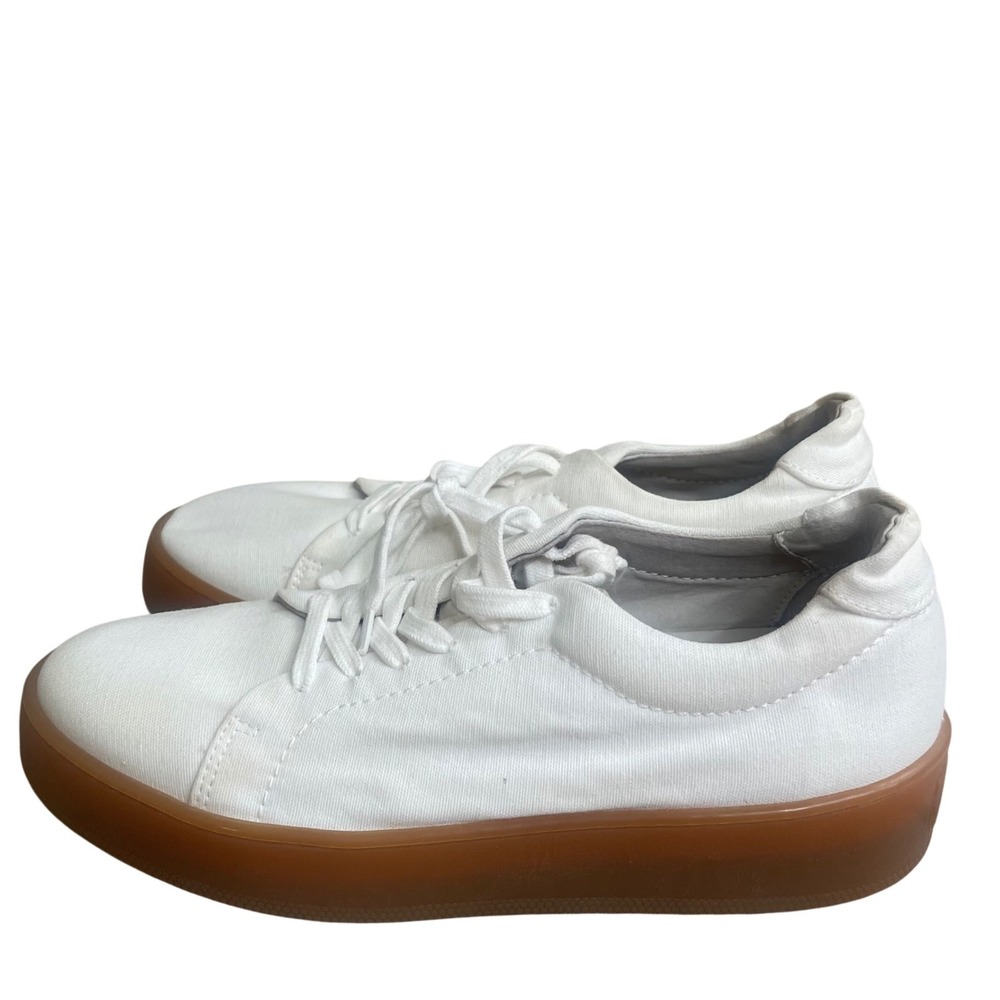 Jenni Kayne White Canvas Platform Sneakers Gum Sole Made in Portugal Size 38/8